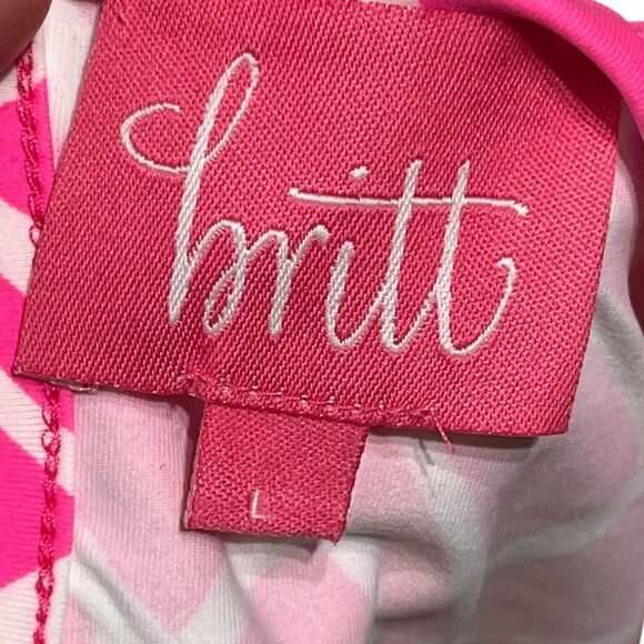 Britt Pink and White Sleeveless Geometric Print Halter Top, Size L - Picture 6 of 7